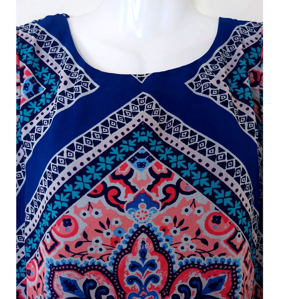 Red Camel Boho Mandala Slit Sleeve Lace Hem Dress - Picture 6 of 9
